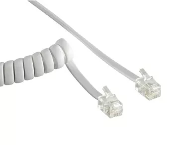 Cable en espiral para microteléfono DINIC, conector modular RJ10 4P4C de clavija a clavija, blanco, longitud 2,00m, caja